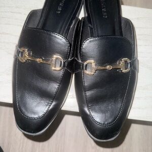 Old Navy Black Mules with Gold Accent